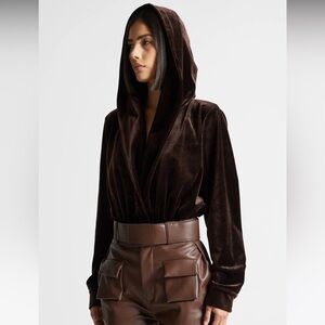 Maniere De Voir Velour Hooded Bodysuit Brown